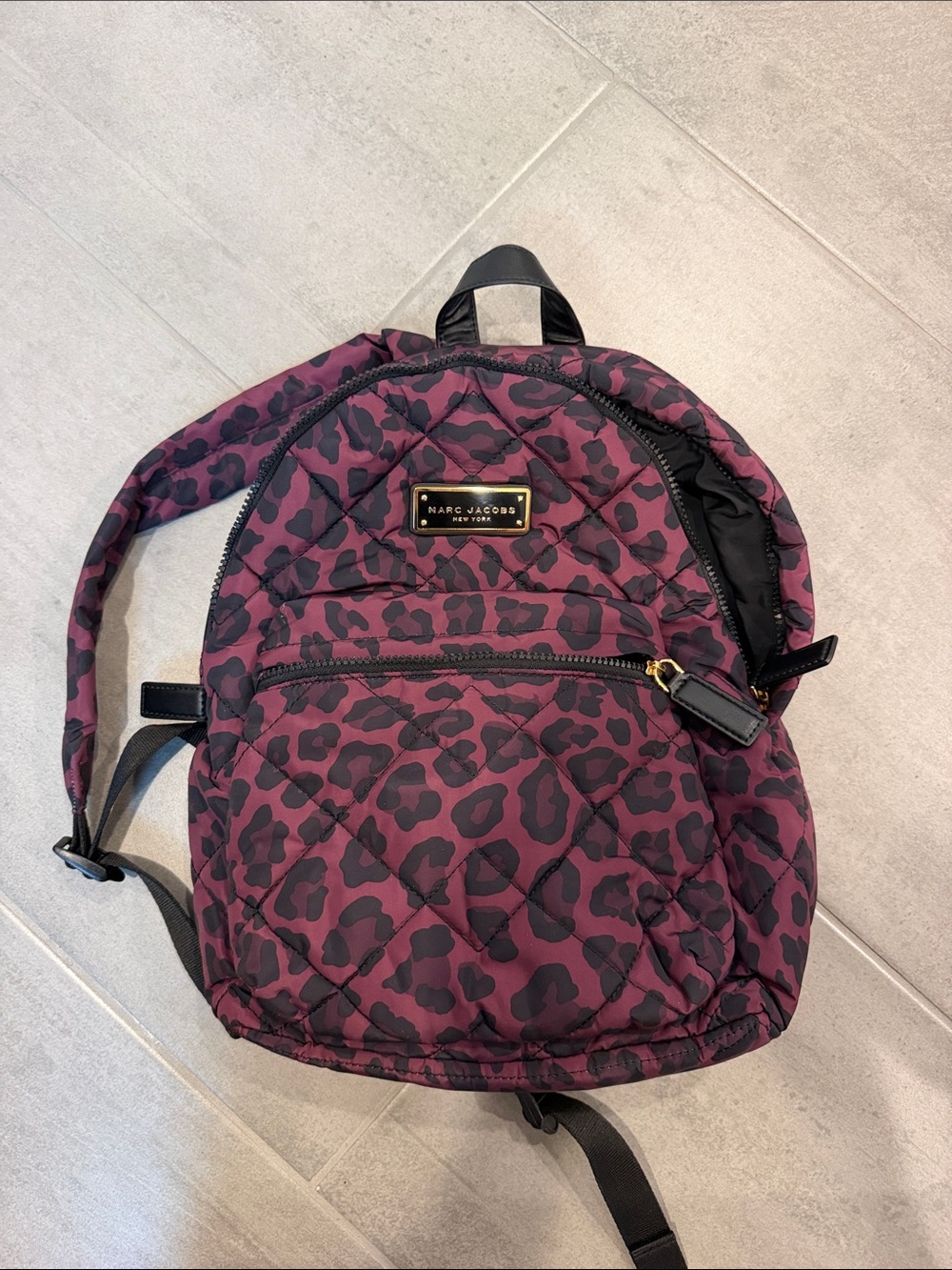 Marc Jacobs Quilted Leopard Print Backpack - Burgundy and Black